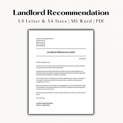 Landlord Reference Letter, Tenant Recommendation Template, MS Word Editable - Etsy Canada