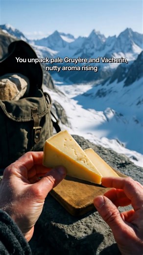 Alpine Sunrise Fondue on a Mountain Ledge #fondue #Swiss #alps #mountain #food