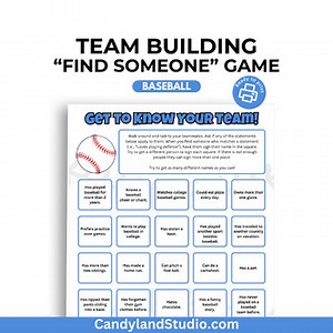 Baseball "Find Someone" Team Building Social Bingo Mixer Game