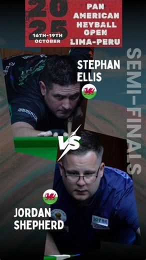 🎱 LIVE NOW from Lima! 🇵🇪🔥 It’s an all-Wales clash in the Men’s Semifinal of the 2025 WPA Pan-American Heyball Open! 💥 🏴 Stephen Ellis 🆚 🏴 Jordan Shepherd Only one moves on to the Grand Final 🏆 📍 Club Regatas, Lima 🎥 Watch it LIVE: WPALIVE.tv | WPA YouTube Channel #WPA #PeruHeyballOpen #HeyballOpen #HeyballUnity #JOYHeyball #RoadToTheOlympics #Billiards #Pool #LiveNow #semifinals | World Pool-Billiard Association