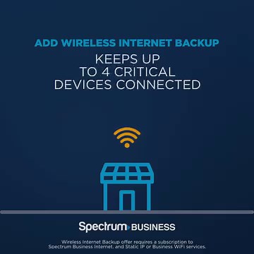 Spectrum Business delivers over 99.9% network reliability, but now you can add Wireless Internet Backup to ensure constant connectivity—even when the power goes out. | Spectrum Business