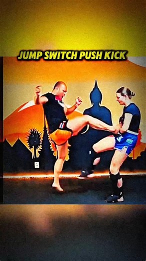 Advanced Jump Switch Push Kick Combo For Fung Fu Training🥋📈 #mma #pushkick #knockout #kungfu