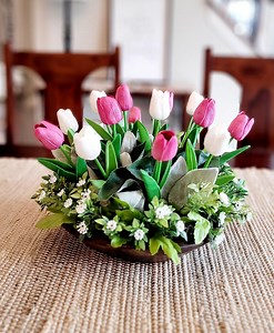 Tulip Centerpiece Dining Room Table Round Arrangement Gift for Mom Gift Life-like Flowers Dough Bowl Arrangement Yellow Flower Tulip Flower - Etsy