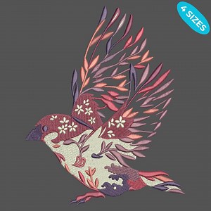 Floral Hummingbird Embroidery, Flying Bird With Flowers, Bird Stitch Design, 4 Sizes, Instant Download - Etsy