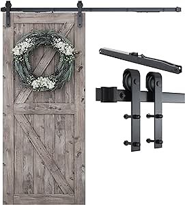 SMARTSTANDARD 7 FT Barn Door Soft Close Hardware Kit - 5 ft-10 ft, Smoothly and Quietly Sliding - Simple and Easy to Install-Includes Step-by-Step Installation Instruction-Fit 42" Door Panel (J Shape)