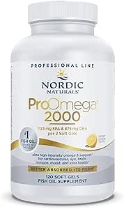 Nordic Naturals ProOmega 2000, Lemon Flavor - 120 Soft Gels - 2150 mg Omega-3 - Ultra High-Potency Fish Oil - EPA & DHA - Promotes Brain, Eye, Heart, & Immune Health - Non-GMO - 60 Servings