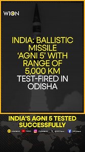 India Agni-5, a locally developed intermediate ballistic missile in Odisha, was tested successfully #agni5 #india #ballisticmissile #wion | WION