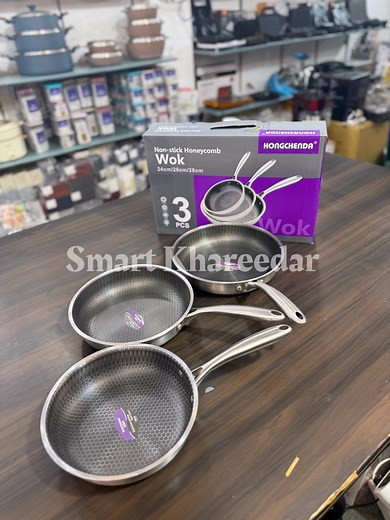 145K views · 1.1K reactions | Pack of 3 Honeycomb LaserCut Frypan Set - Non Stick Wok set Order Link  https://smartkhareedar.com/products/dual-side-lasercut-honeycomb-frying-pan-cooking-pans?_pos=1&_psq=Fry+pan&_ss=e&_v=1.0 | Smart Khareedar | Facebook