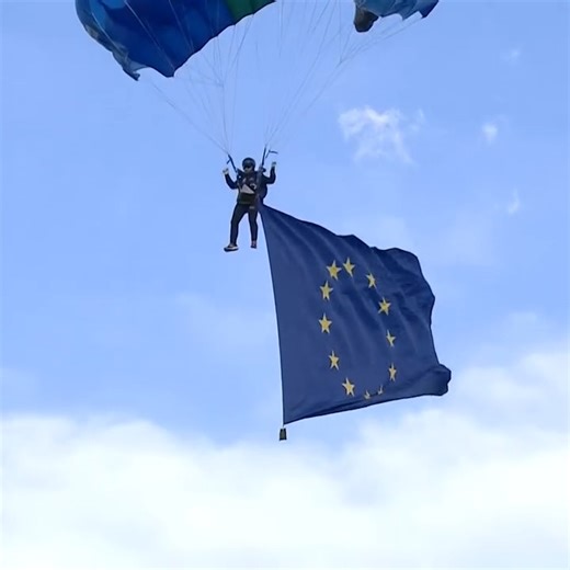 Name: EU flag 🇪🇺 Age: 69 years old Values: unity, solidarity, diversity and harmony Distinctive marks: the most recognisable symbol of the European identity Our Unity is our strength. 📹 A skydiver jumping from a helicopter with the European flag during the G7 summit in June in Puglia, Italy. #EuropeanUnion #EuropeanFlag | European Union in Cambodia