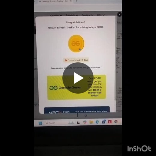 Day 4 of solving GFG Problem of the Day ✔ Day 3 of solving LeetCode Problem of the Day ✔ Building discipline one problem at a time. Consistency is slowly becoming a habit. 💻🚀 | Mounika Vemulapalli
