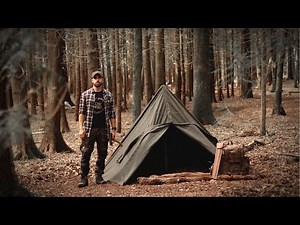 Solo Bushcraft Camp using Traditional Gear: Canvas Lavvu, Wool Blanket, Sheepskin Bed