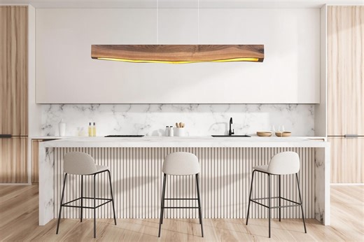 Walnut Wood Rustic Light Fixture, Farmhouse Wooden Live Edge Chandelier for Dinning Room, Unique Ceiling Light for Dining Table and Kitchen - Etsy