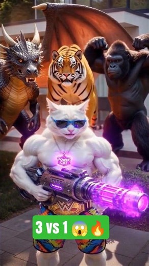 Power Cat vs Dragon Tiger Gorilla 😺🔥 Ultimate Battle #shorts