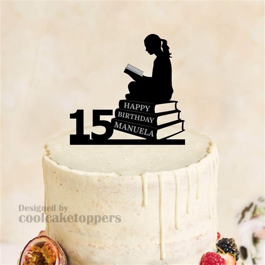 Girl Reading Book Cake Topper, Birthday Cake Topper, Custom Name Cake Topper, A807 - Etsy
