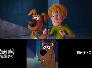 Scoob! (2020) animation style compared side-by-side, shot-for-shot with the original Scooby-Doo Where Are You? (1969)