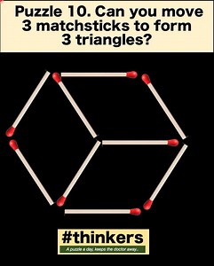 1.6K views · 23 reactions | Can you move 3 matchsticks to form 3 triangles? | Developing Spatial Intelligence. #rolandoasisten #thinkersPuzzleContest | Math Avenue : Learn Math By Examples | Facebook