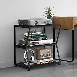 HEOMU AV Media Stand,3-Tier Game Console Stand,Stereo Racks with Storage Corner Shelves for Small Spaces, Cabinet Stereo Media Audio Tower Stand for DVD Players:Game Console:TV Box,Black