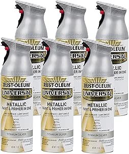 Rust-Oleum 245220-6PK Universal All Surface Metallic Spray Paint, 11 oz, Titanium Silver, 6 Pack