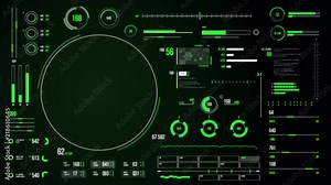 Futuristic user interface with HUD and infographic elements. Looped motion virtual technology background. Intelligent head-up display dashboard for business, games, motion design, web and app.