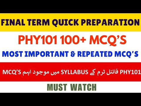 PHY101 FINAL TERM PREPARATION 2025 | 100+ IMPORTANT MCQ'S | PHY101 FINAL TERM PREPARATION|