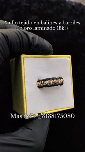 Anillo tejido en balines y barriles en oro laminado 18k