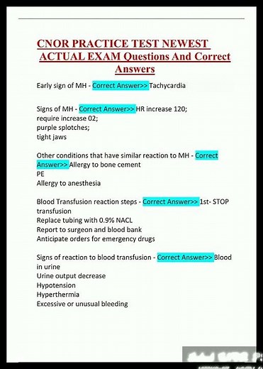 Latest CNOR PRACTICE TEST NEWEST ACTUAL EXAM Questions And Correct Answersn video