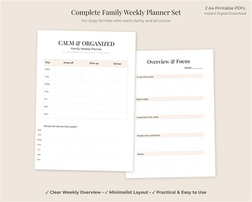 Family Weekly Planner Printable PDF – A4 Drop off & Pick up Schedule – Busy Family Planner – Instant Digital Download - Etsy