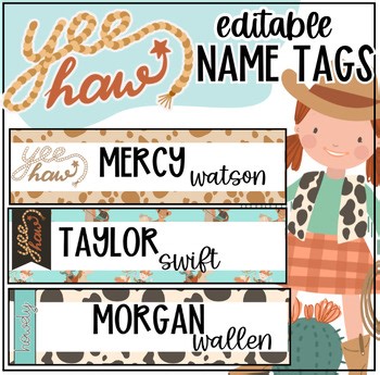 Western Theme Classroom Labels | Name Tags EDITABLE in CANVA and Powerpoint