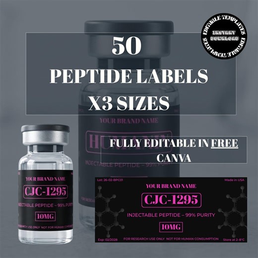 Peptide Label, Peptide Therapy Labels, Peptide Vial Label Templates, Pink Labels, 50 Peptides Label, Editable Peptide Label, Peptide Clinic - Etsy