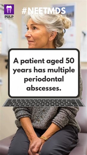 NEET MDS Prep App on Instagram: "🦷 Think you’ve got what it takes? Try this NEET MDS practice question! 👩‍⚕️👨‍⚕️ A patient aged 50 years has multiple periodontal abscesses. The lab test you would like to prescribe: A. Biopsy to rule out carcinoma B. Urine and blood analysis to rule out diabetes C. Wasserman test for syphilis D. Prothrombin test Master every Dental PG question with PULP and boost your confidence for exam day - https://pulp.mcqdb.com/ #MedicalStudents #DentalStudents #Dentistry