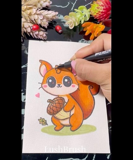 Drawing a Super Cute chipmunk 🐿️/Pencil Art and Coloring #shortvideo #art #drawingprocess
