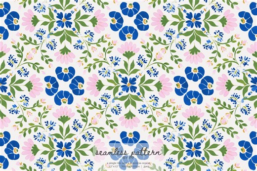 Scandinavian Blue Folk Floral Seamless Pattern, Nordic Folk Art Flowers, Swedish Folk Design Repeat, Cottagecore Blue Floral Pattern, Folk - Etsy