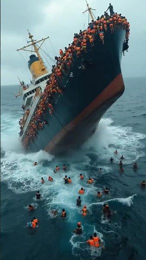 Sinking Ship Caught on Camera – Intense Ocean Disaster! | Overcrowded #ship Faces #disaster #ocean