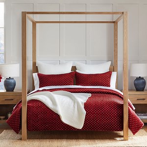 Levtex Home - Cross Stitch Velvet Red Quilt Set - Full/Queen Quilt Two Standard Pillow Shams - Cross Stitched Pattern - Quilt Size (88x92in.) and Pillow Sham Size (26x20in.) - Reversible