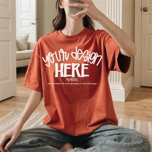 Orange T-shirt Mockup Feminine Neutral Trendy | Oversized CC Style Shirt Mockup | Etsy Seller Canva Mockup | Comfort Colors Tee 1717 - Etsy