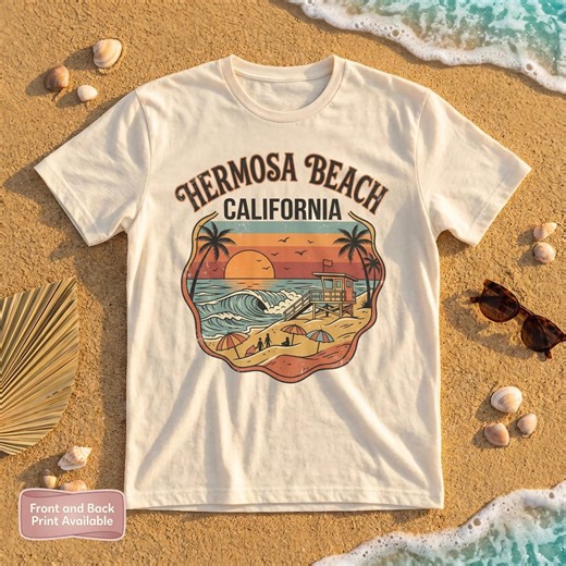 Comfort Colors® Tee: Hermosa Beach California Retro Sunset Design, Surf, Palm Trees - Etsy
