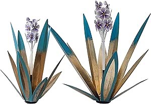 2 PCS Tequila Rustic Sculpture,Rustic Hand Painted Metal Agave Plant,DIY Metal Plant Garden Yard Sculpture,Lawn Home Ornaments Stakes Outdoor Decor Garden (Red++Flowers)