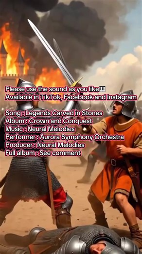 Please use the sound as you like🎹 🎧Available in TikTok, Facebook and Instagram 🎹Song : Legends Carved in Stones 🎹Album : Crown and Conquest 🎹Music : Neural Melodies 🎹Performer : Aurora Symphony Orchestra 🎹Producer : Neural Melodies 📌Full album : See comment #NeuralMelodies #soundtrack #battle #medieval