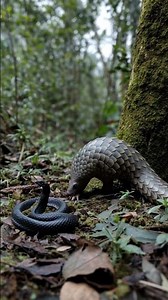pangolin and balck cobra in forest #wildlife #animals #pangolin #cobra #worldsnake #snakelogo