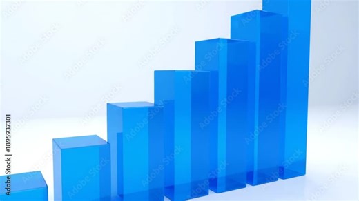 Blue 3D Bar Graph Animation Showing Growth.
