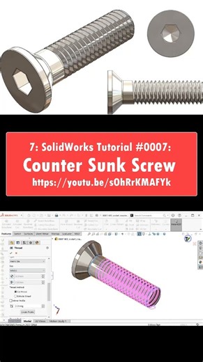 #0007: M3x12_socket_counter-sunk_HD_hex_screw #solidworks #tutorial #cad #drawing #design
