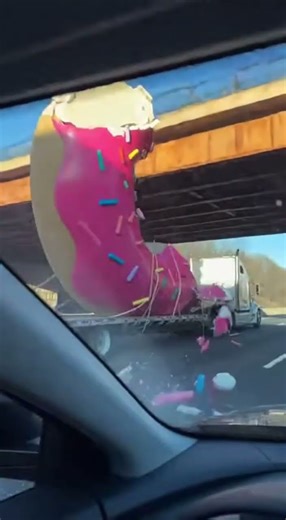 Giant Donut Transport Fails… Smashes Into a Low Bridge (Somewhere a Cop Is Crying) 😭🍩