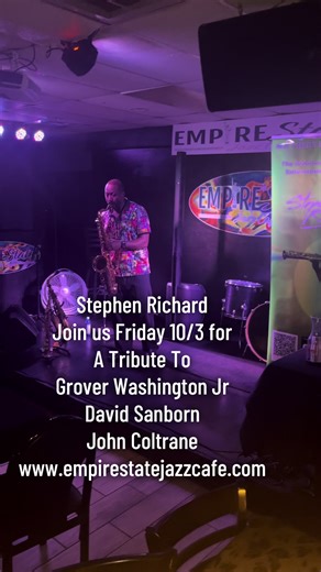 Get ready for an unforgettable evening with @Stephen Richard performing A Tribute to Grover Washington Jr., David Sanborn & John Coltrane. 📅 Friday, October 3, 2025 🕖 Doors Open: 7:00 PM 🎷 Show Begins: 9:00 PM 📍 Empire State Jazz Cafe 1480 Wilcrest Drive Houston, Texas 77042 Join us for a soulful journey through the timeless music of these legendary artists. From smooth grooves to captivating melodies, this tribute will transport you to an era where jazz reigned supreme. ✨ Expect an electric