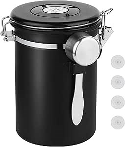 Ohtomber Coffee Canister Storage Container - 22OZ Stainless Steel Airtight Coffee Bean Storage Grounds Container with Date Tracker & Measuring Scoop, Kitchen Food Canister Jar for Cereal, Sugar, Tea