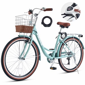 VIRIBUS Women's Bike 26" Beach & City Cruiser Bicycle with 7 Speed Basket Mint