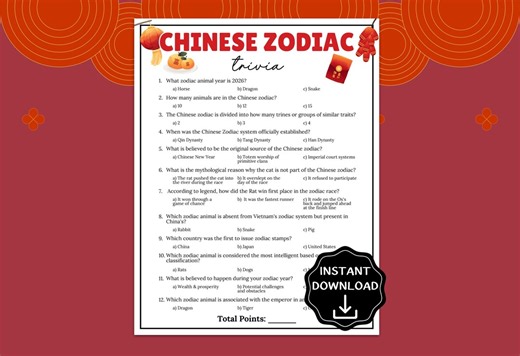 Chinese Zodiac Trivia Game, Lunar New Year Trivia, 2026 Chinese New Year Games, Year of the Horse, Chinese Party Games, Lunar New Year Party - Etsy