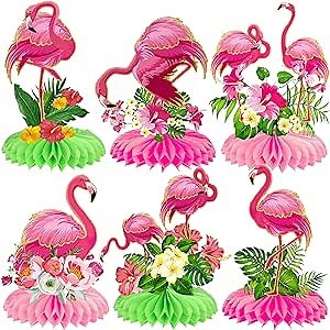 Flamingo Honeycomb Centerpieces 12pcs Hawaii Luau Pary Table Decorations Tropical Flamingo Theme Table Centerpieces for Summer Hawaiian Party Supplies