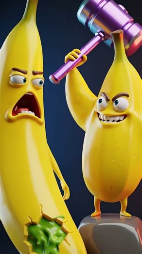 Banana Monster Attack | Hilarious 3D Short: Small Banana Strikes Big Banana with Hammer!