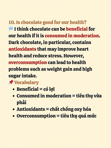 IELTS Speaking Part 1 | Is chocolate good for our health? IELTS Speaking Part 1 sample answer 🍫#xuhuong #ieltsspeaking #english #ielts