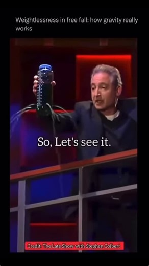 Physics Made Easy on Instagram: "Physicist Brian Greene demonstrates what weightlessness really means using a simple free-fall experiment. A bottle with holes is dropped, and the streams of water behave in a surprising way. Gravity hasn’t disappeared. Instead, the bottle and the water inside are falling together, which removes the sensation of weight. Gravity is still acting on everything, including the water outside the bottle, but because all the objects are accelerating at the same rate, they